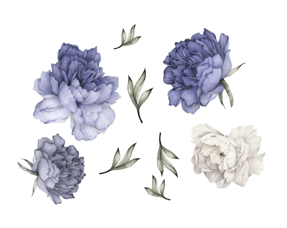 Decals For Boys, Baby Boy Decor, Blue Flower Decor, Peony Decal (Blue White Peony) , Nursery Wall Decals, Kids Wall Decals