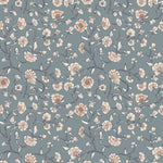 Traditional blue vintage floral wallpaper with creamy roses and meandering vines, offering a romantic touch to any room