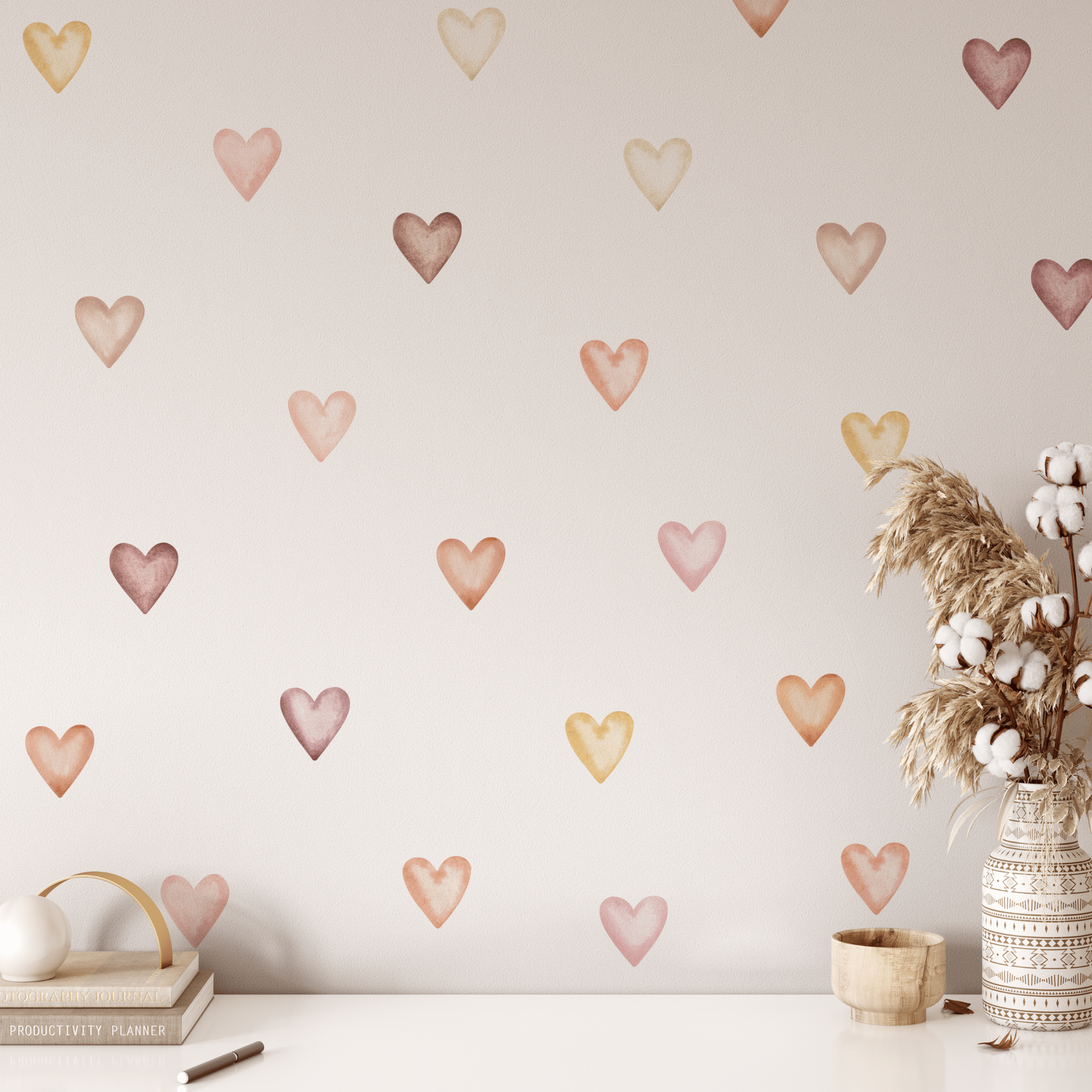 Boho colored removable wall stickers, heart wall decals
