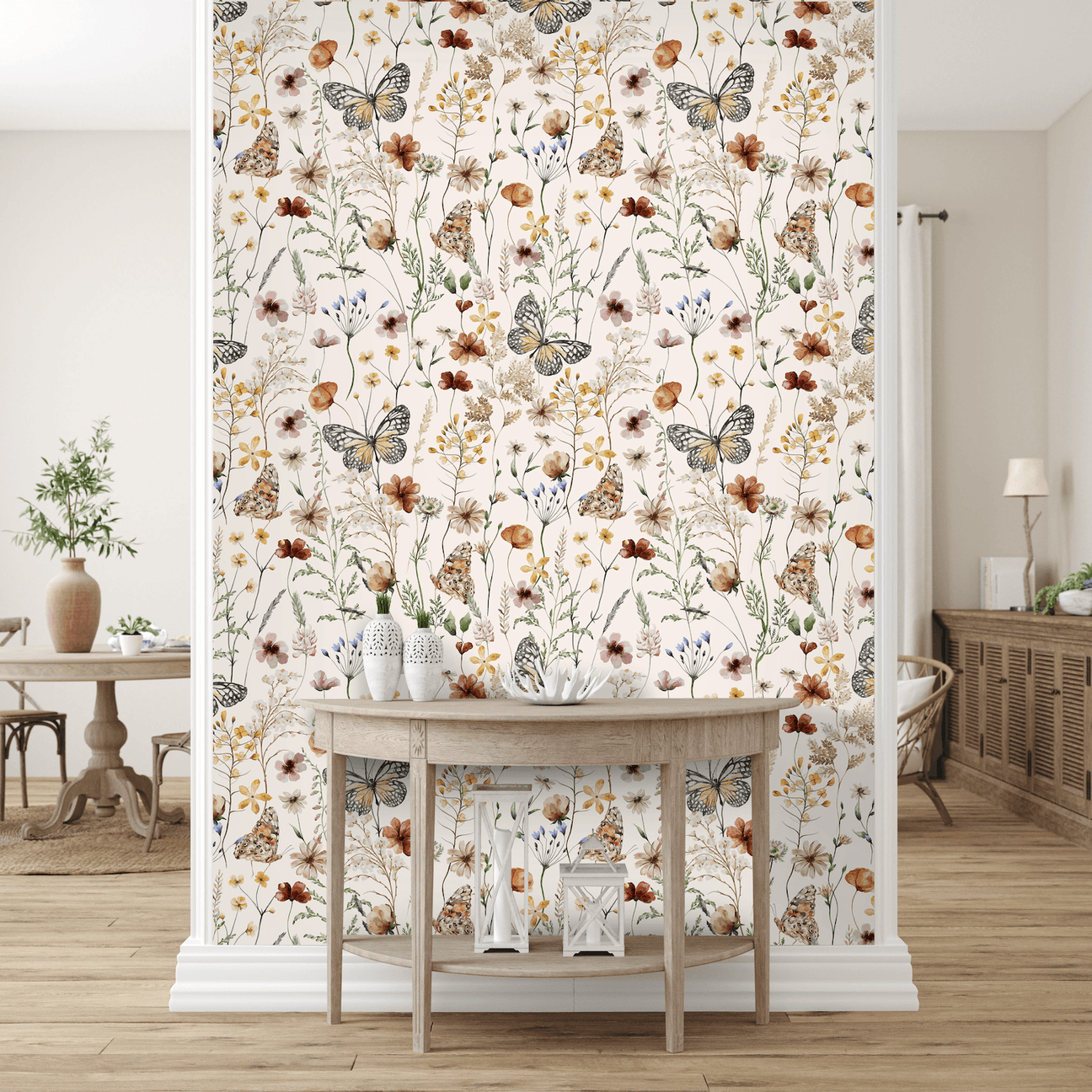 Floral Butterfly Peel and Stick Removable Wallpaper