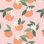 Sample tropical orange fruit wallpaper peel and stick with green leaves, removable wallpapers