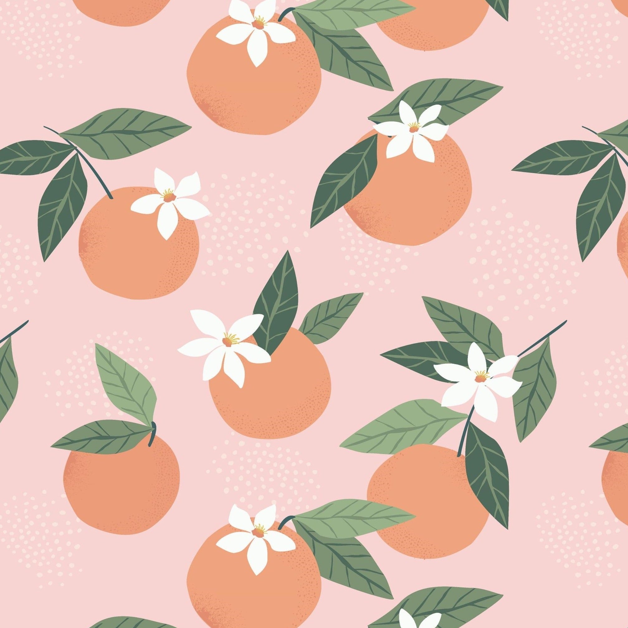Sample tropical orange fruit wallpaper peel and stick with green leaves, removable wallpapers