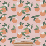 tropical orange fruit wallpaper peel and stick with green leaves, removable wallpapers