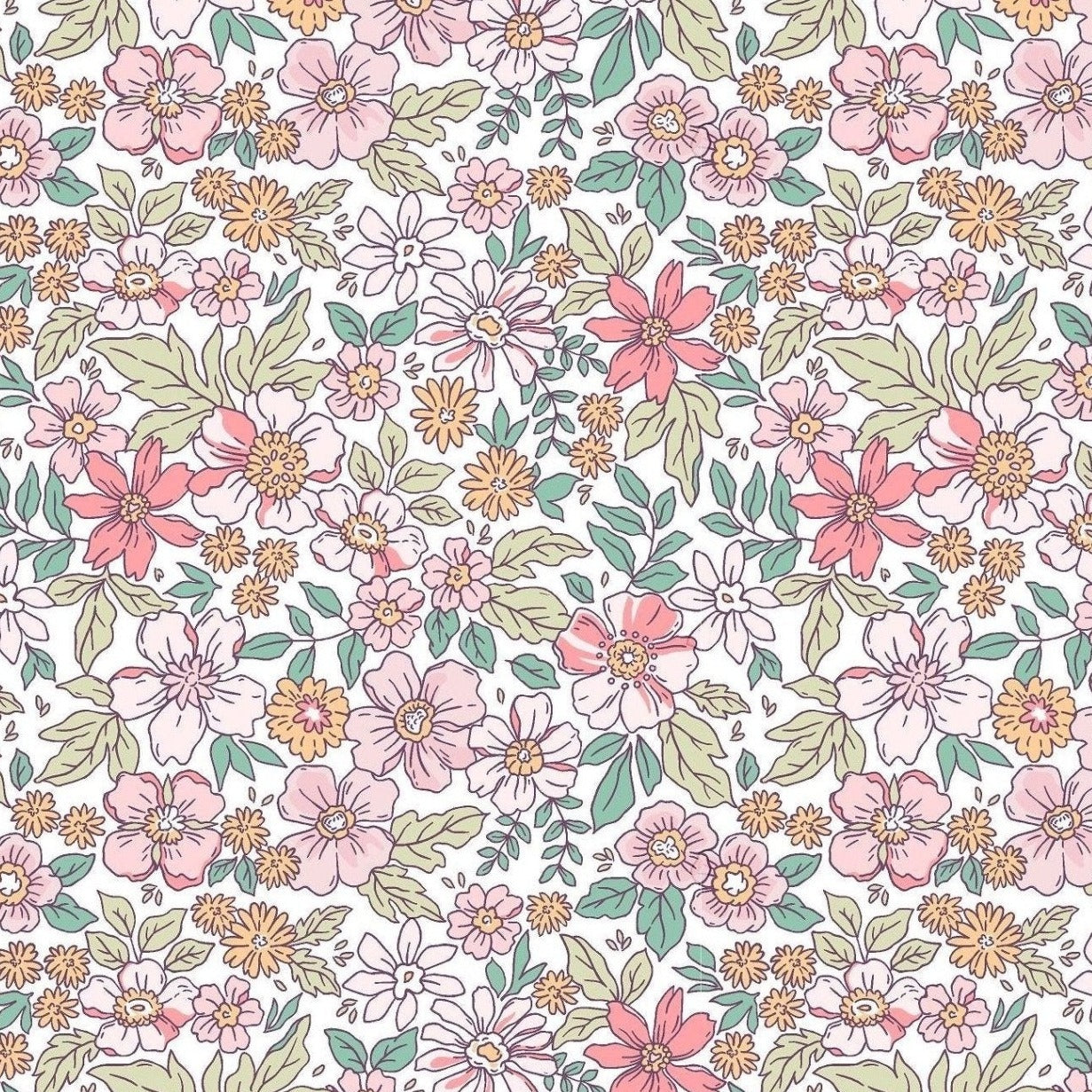 Sample of floral pink peel and stick wallpaper removable, flowery wallpaper, wallpaper nursery