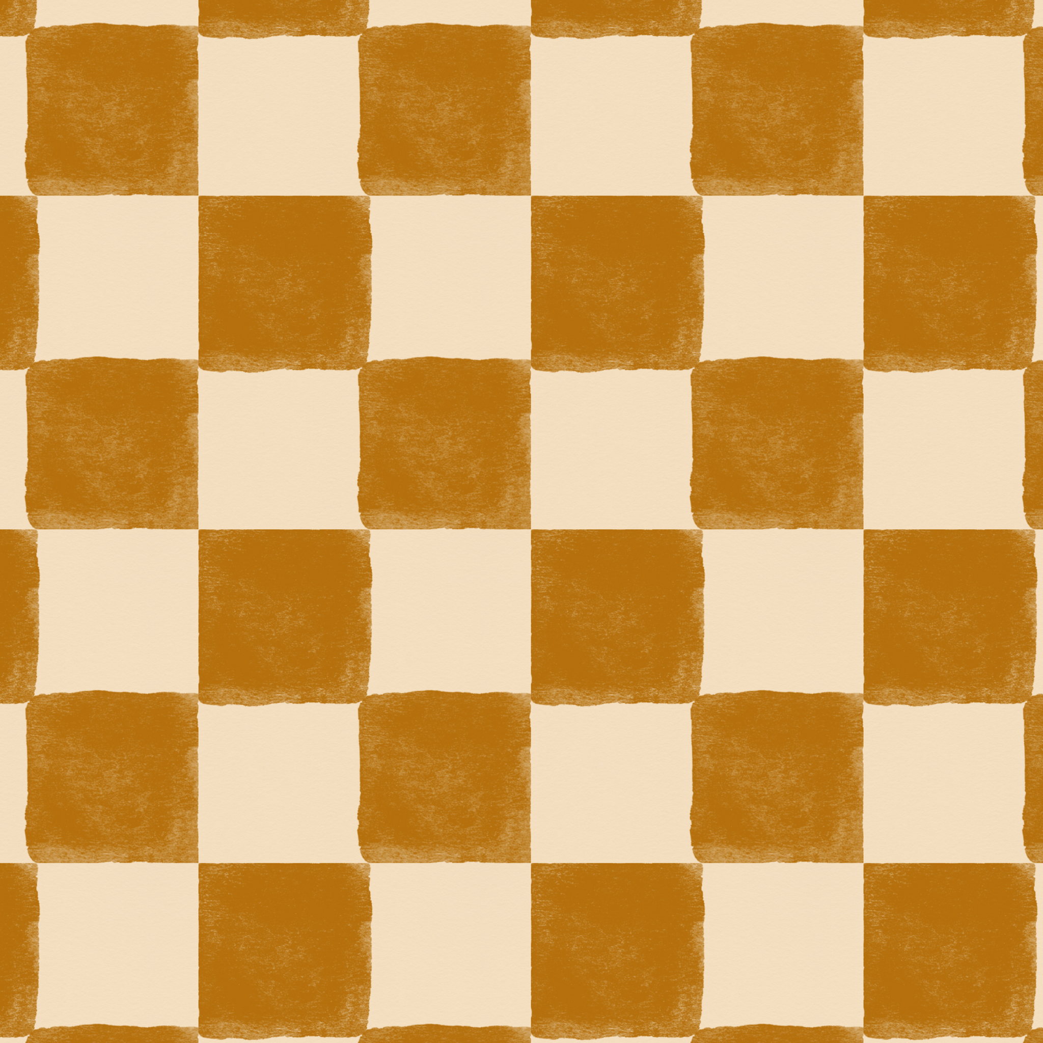 Burnt orange and cream checkered pattern wallpaper sample with a rustic texture and warm tones