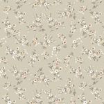  A close-up of a floral wallpaper with a neutral beige background and detailed white and brown flowers and leaves pattern throughout, giving a subtle and elegant appearance suitable for various room decors.