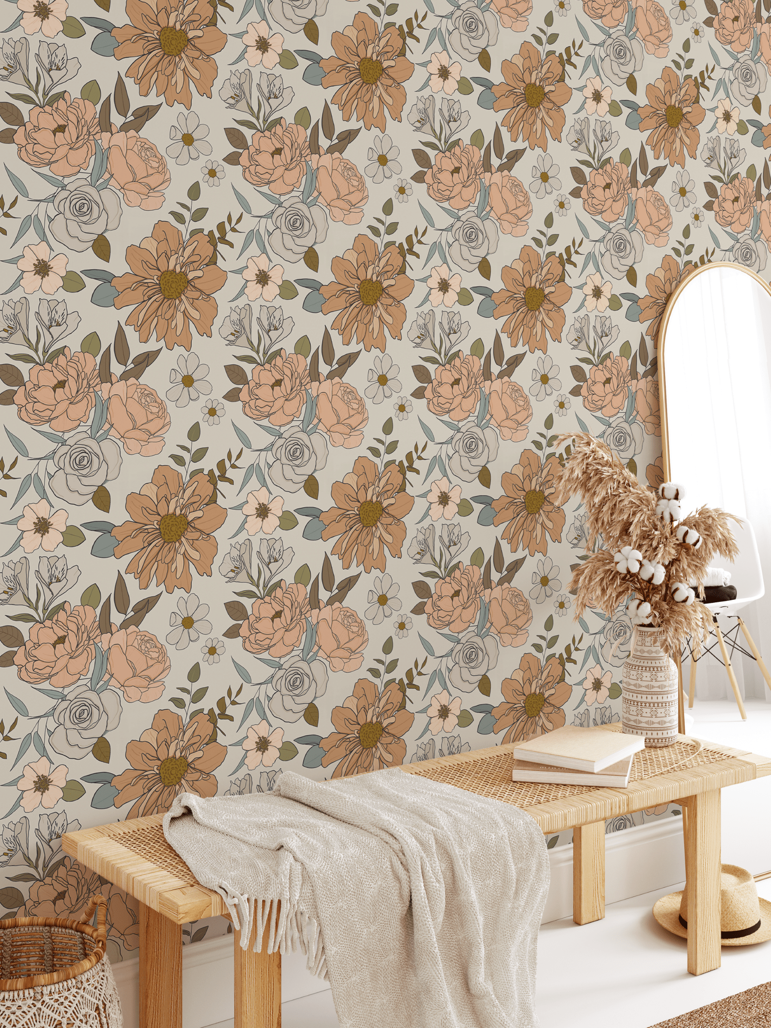 Ditsy Floral Bohemian Peel and Stick Wallpaper for Home Decor removable self adhesive