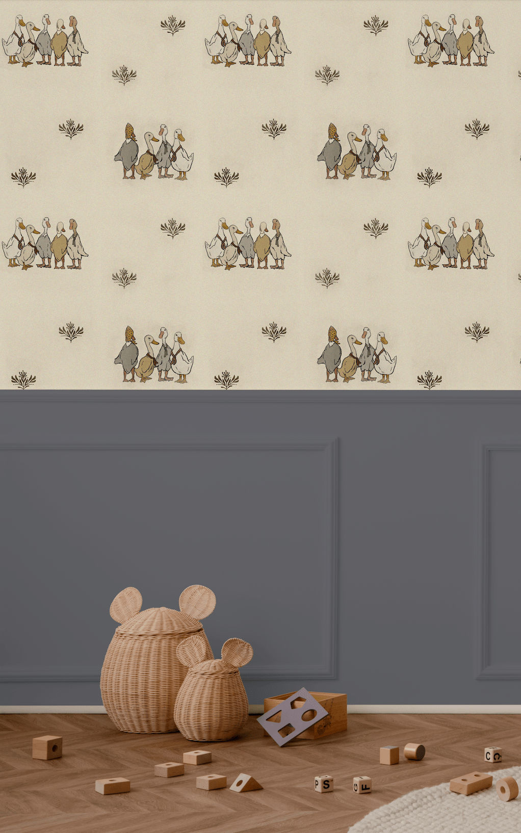 classic cute wallpaper with ducks for kids room decor, peel and stick