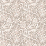 floral wallpaper pattern with intricate white and beige flowers and foliage on a neutral background, suitable for home decor