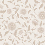 Classic floral wallpaper with faded blush flowers and taupe leaves on a light beige background, exuding a vintage elegance and soft, romantic ambiance