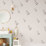 White and Black Goose Decals in a childs bathroom, peel and stick geese stickers