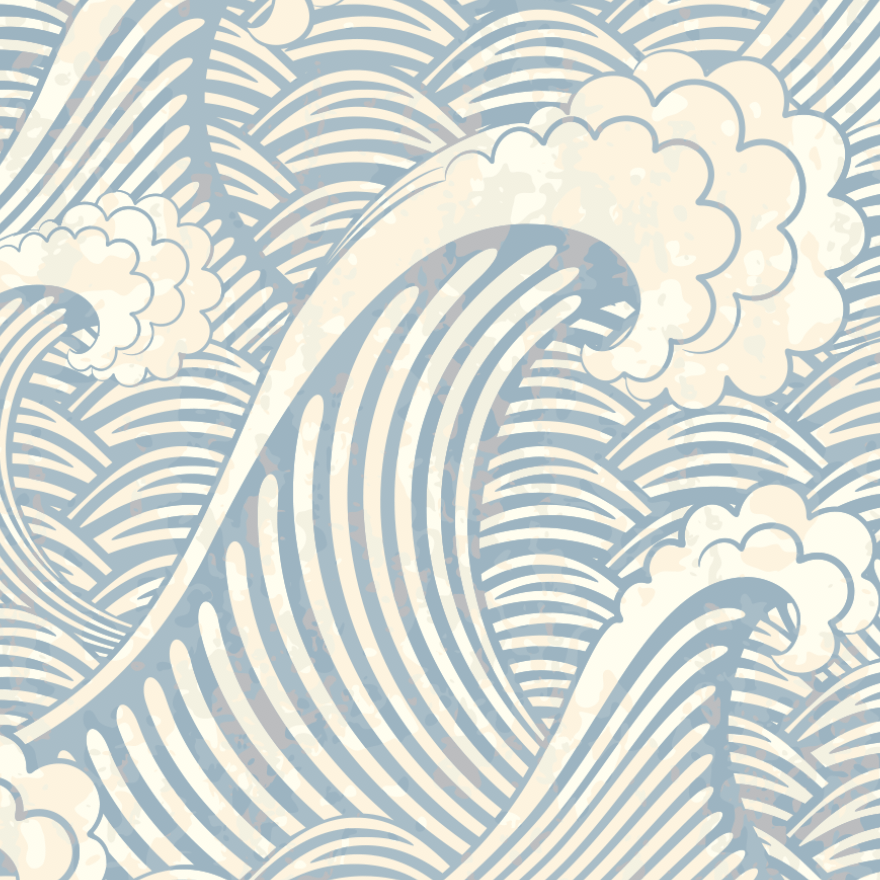 Traditional Japanese background with waves and flower texture. Oriental  natural watercolor wave pattern in vintage style, suitable for banner,  wallpaper or postcards. 3D illustration Stock Illustration | Adobe Stock