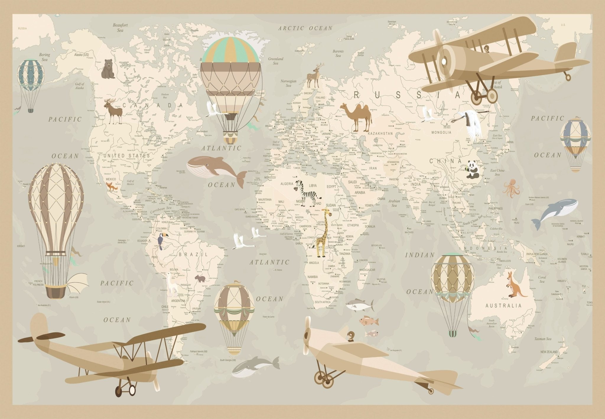 Kids Map of the World Wall Mural