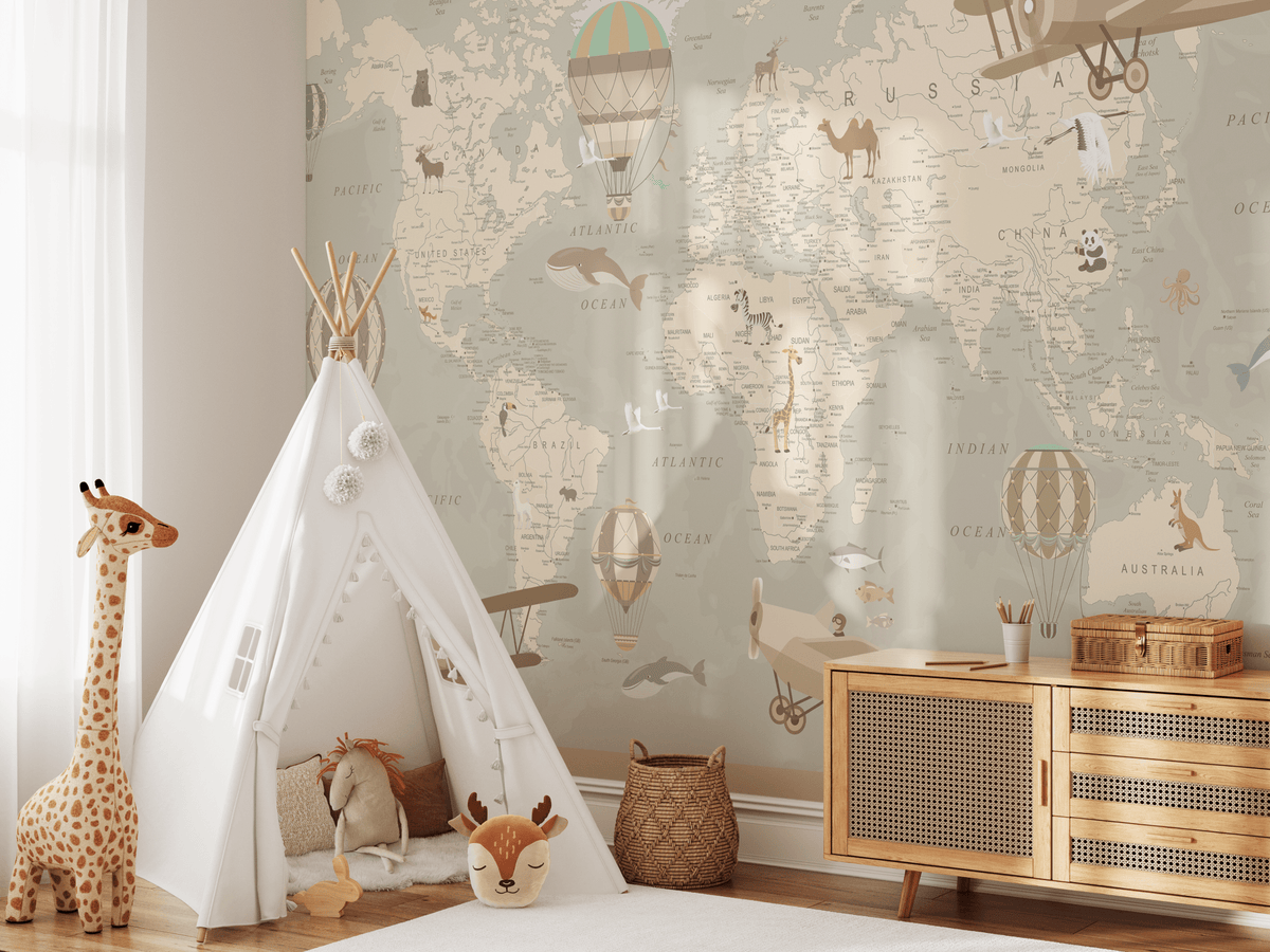 Kids Map of the World Peel and Stick Wall Mural