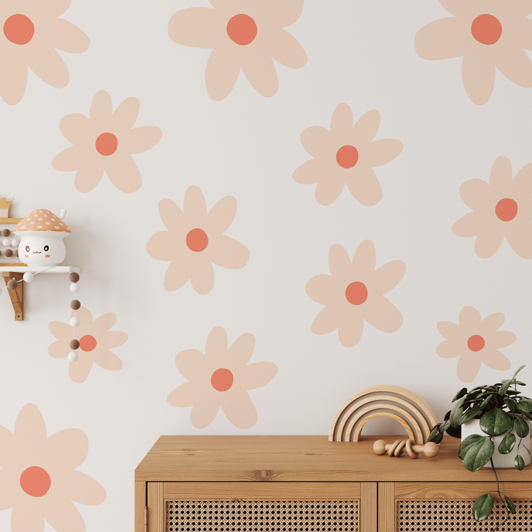 Large Daisy Floral wall stickers in a child's boho room