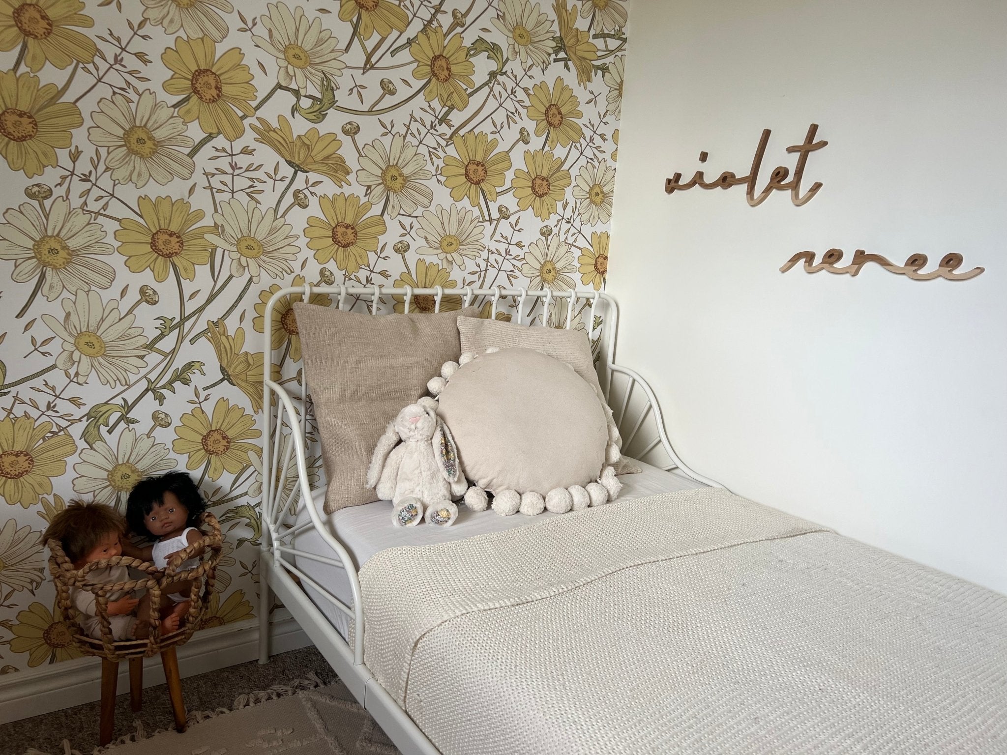 Beautiful child's room with daisy Little love yellow flower peel and stick wallpaper