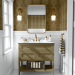 peel and stick removable midcentury wallpaper in brass bathroom