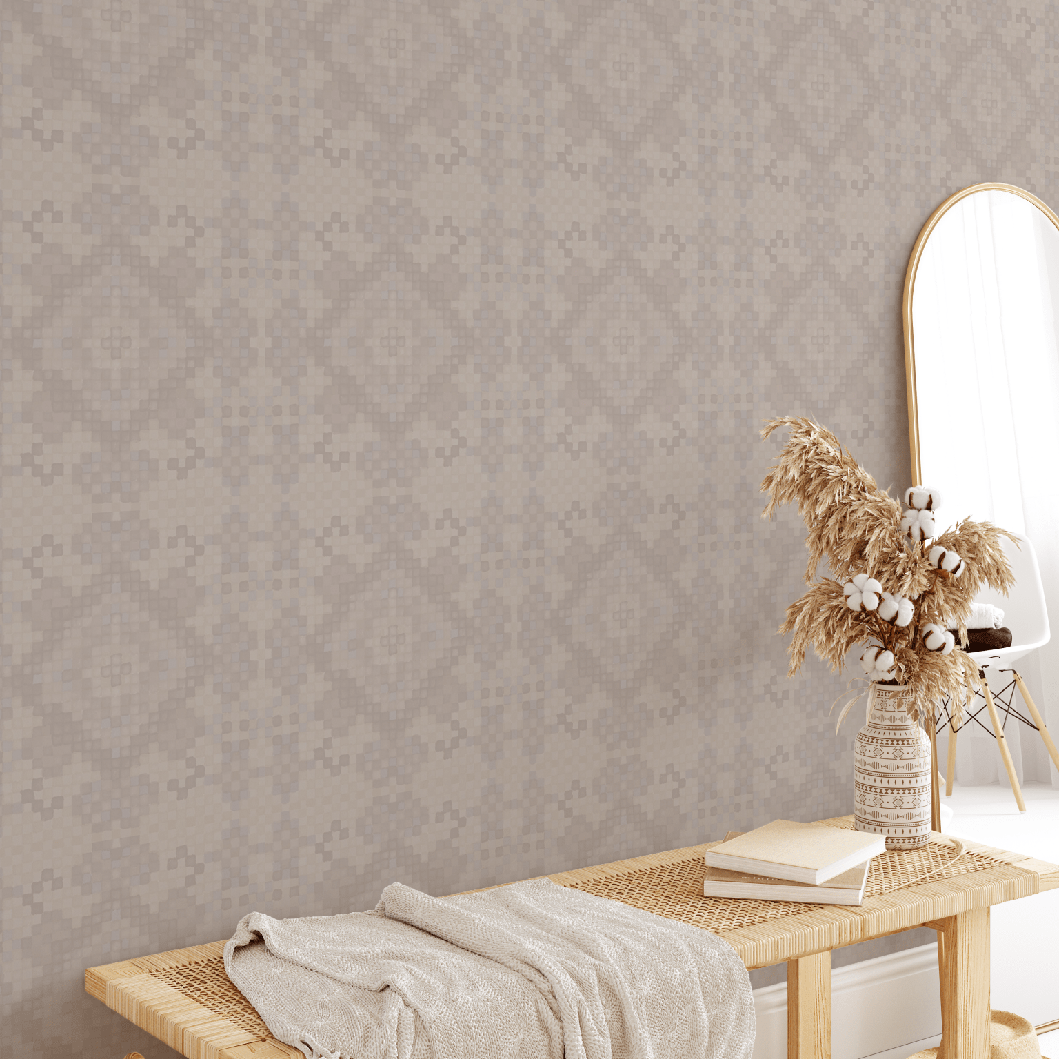 Moroccan tile design removable wallpaper for a bohemian style space 