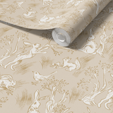 Elegant neutral wallpaper, ideal for a nursery, with a gentle, inviting pattern that creates a soothing environment