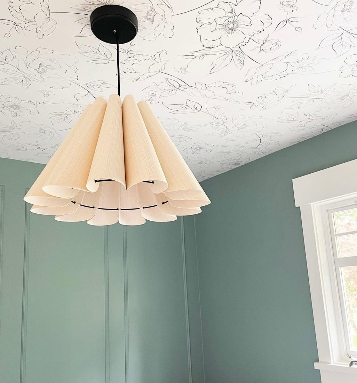 Wallpaper on ceiling with lamp. Removable Wallpaper. Scandinavian Wallpaper. Minimal Modern Wallpaper. Temporary Wallpaper