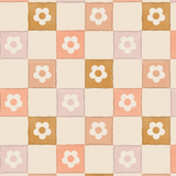Soft pastel-colored wallpaper featuring pink, beige, and white checkered background with flower accents