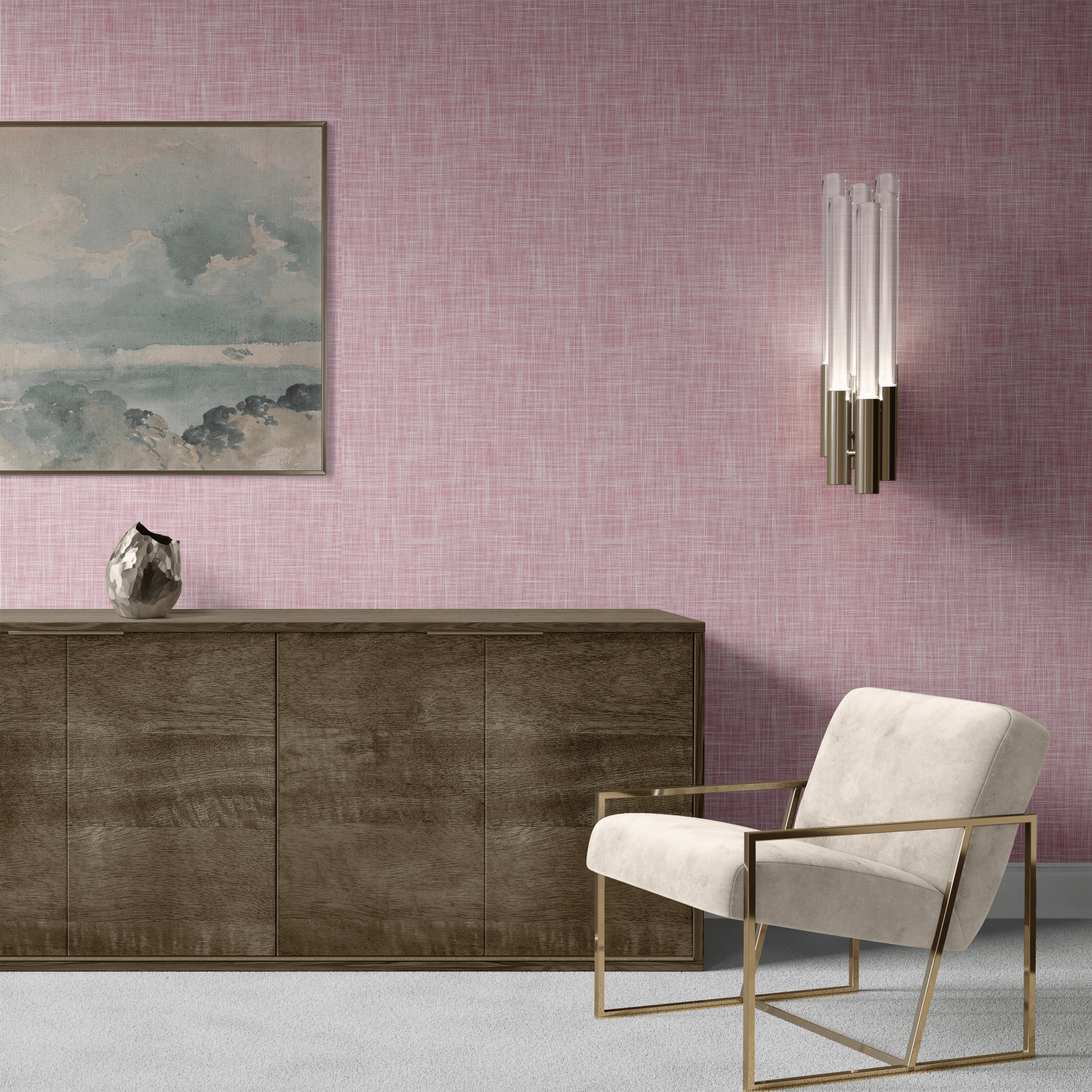 Pink Grasscloth Peel and Stick removable wallpaper for home office