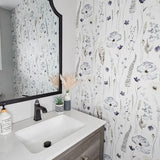 Blue watercolor flower peel and stick wallpaper for bathrooms