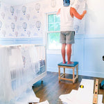 hot air balloon blue wallpaper for baby boy nursery wall decor