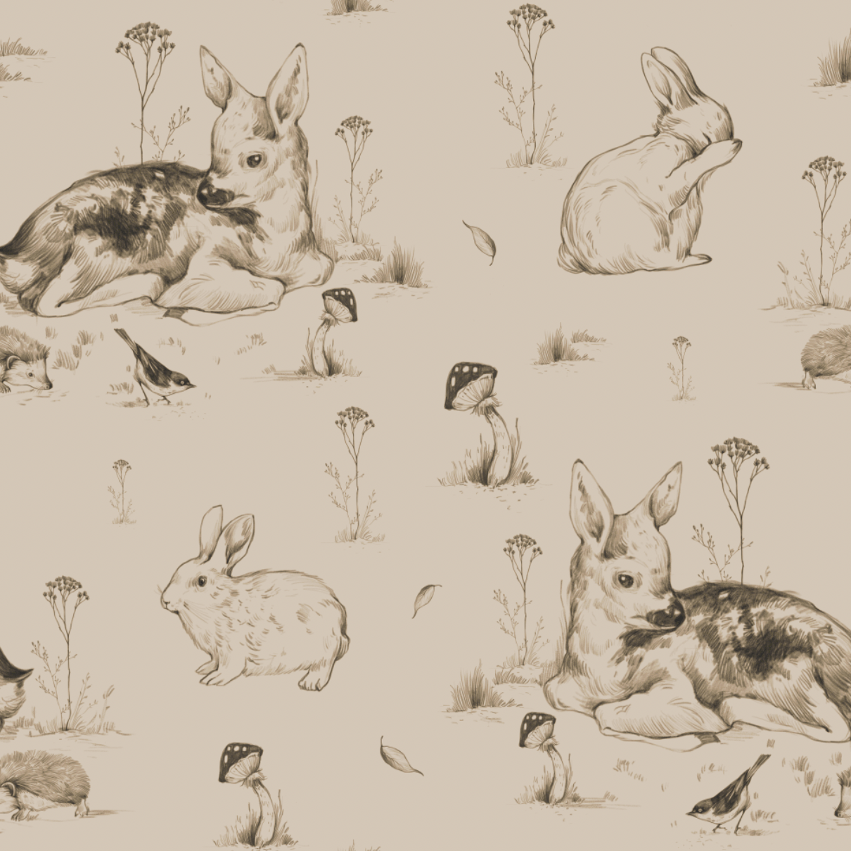 Meadow Wallpaper. Peel and Stick. Wallpaper Vintage. Hand Drawn Design. Removable and Self Adhesive