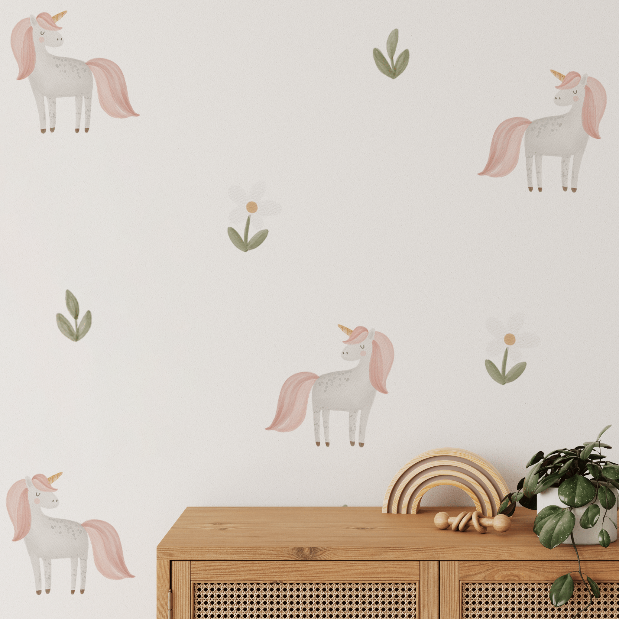 Unicorn and flower hand painted removable wall decals