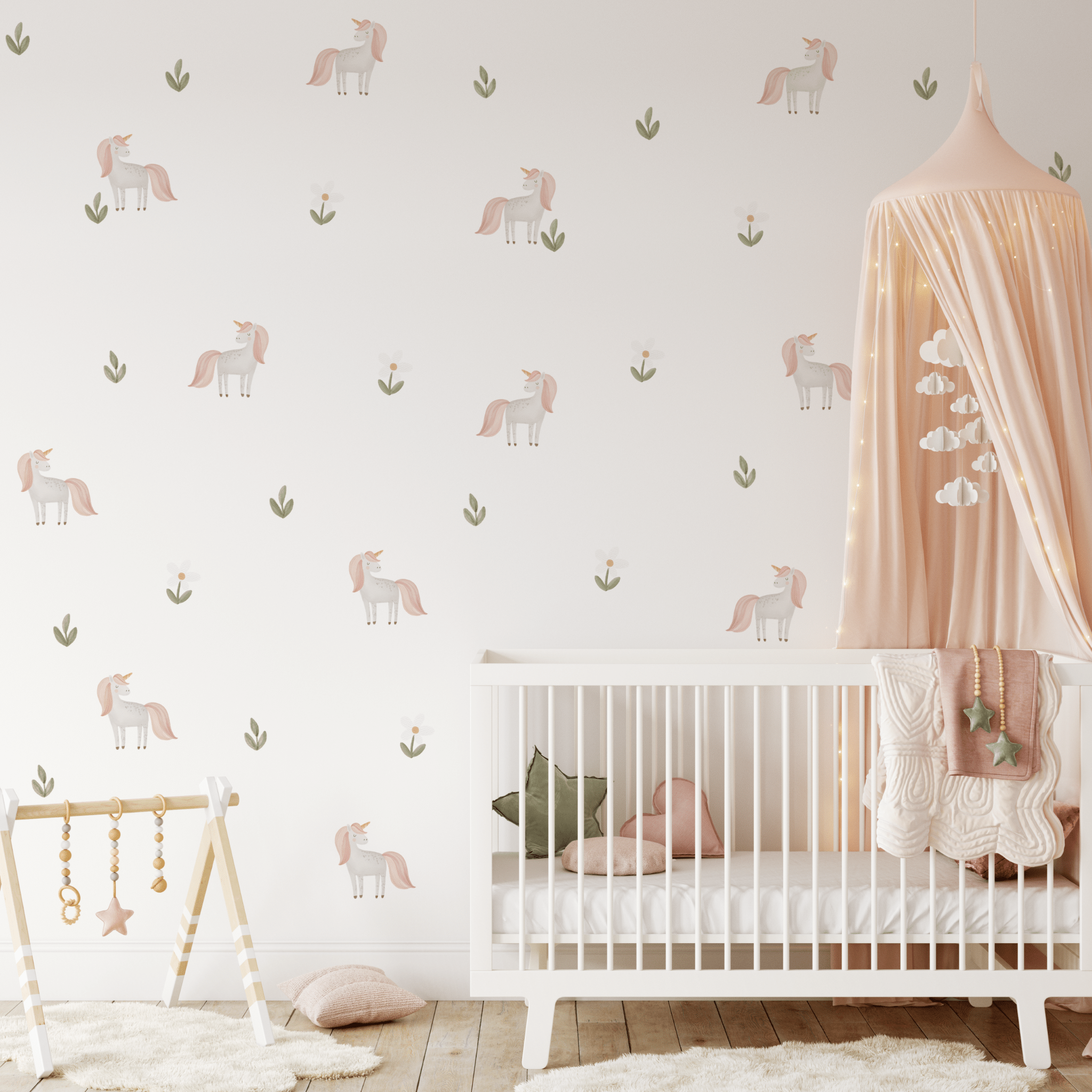 Watercolor unicorn wall stickers for baby girl nursery