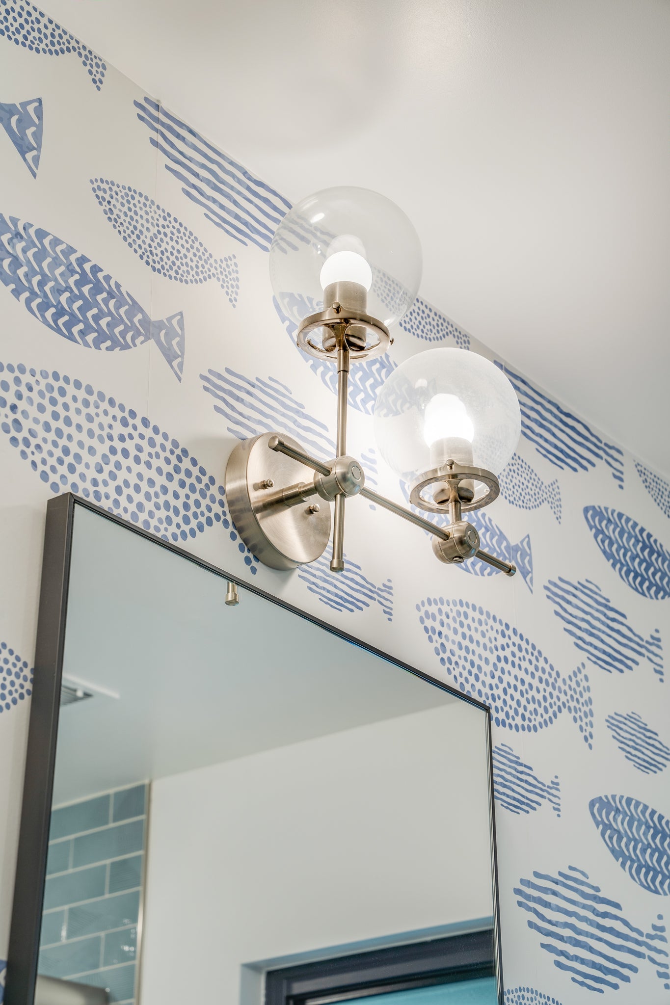 bathroom wall paper, removable peel and stick wallpaper, fish print
