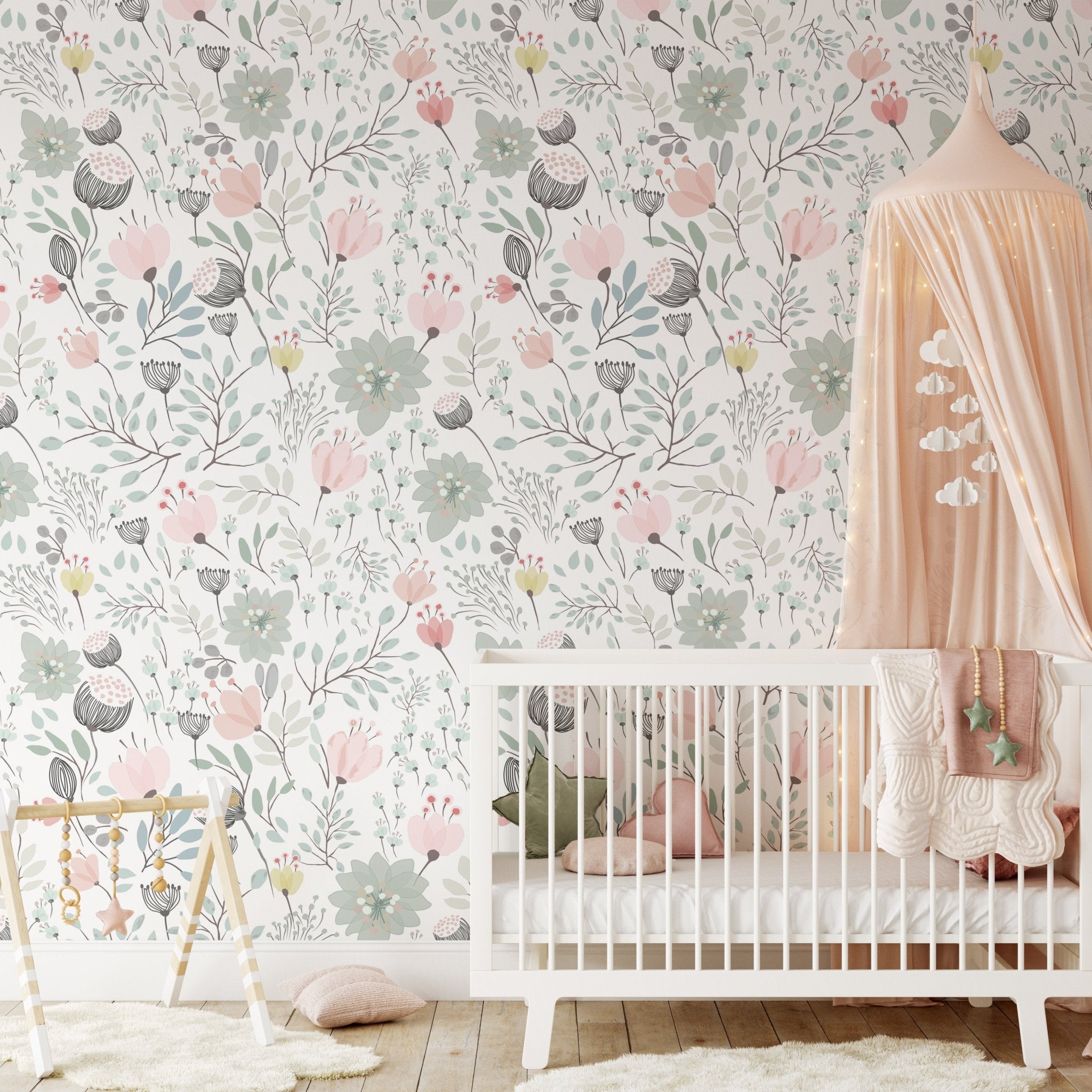 Grey Vintage Floral Wallpaper - Peel and Stick - The Wallberry
