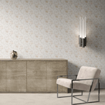 Whimsical blossom wallpaper in neutral hues ideal for a serene and stylish office environment.